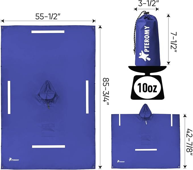 PTEROMY Hooded Rain Poncho for Adult with Pocket, Waterproof Lightweight Unisex Raincoat for Hiking Camping Emergency