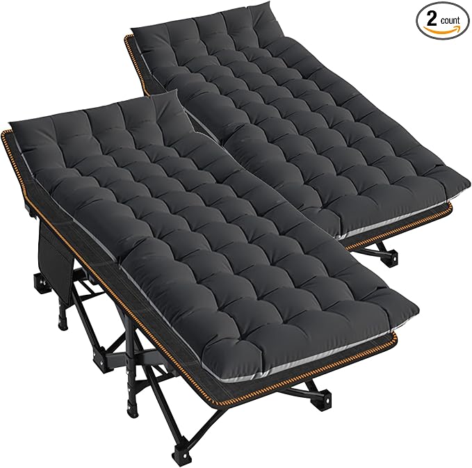 LILYPELLE Folding Camping Cot, Extra Wide Heavy Duty Sleeping Cots with Carry Bag, Double Layer Oxford Portable Travel Camp Cots for Home, Office Nap and Outdoor Beach
