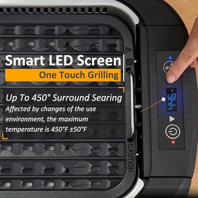 Smokeless Grill Indoor, CUSIMAX Electric Grill, 1500W Portable Korean BBQ Grill with LED Smart Display & Tempered Glass Lid, Non-stick Removable Plate, Dishwasher Safe, Black