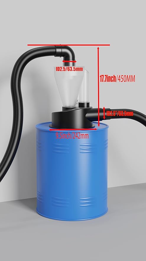 2.5'' New Upgrade Woodworking Double Filtration Cyclone Dust Collector DIY Turbocharged Filter Industrial Separator Collector Canister Dust Control System for Shop Vac Contractor Assistant