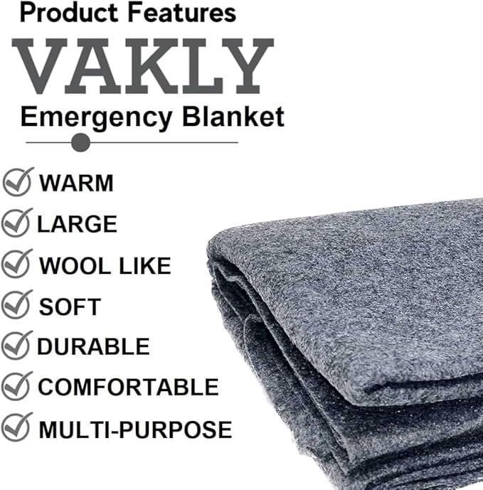 Vakly 2 Pack Emergency Throw Blanket [80’’x40’’] Disposable Fleece Military Cover – for Traveling, Camping, Car, Outdoor Survival, Homeless Shelters & Everyday Use (2, Gray, 40" x 80")