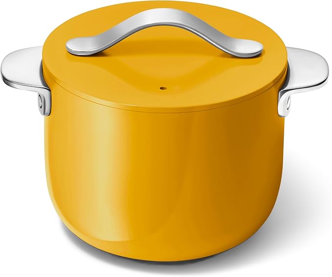 Caraway Petite Cooker - 2 Qt Ceramic Coated Pot - Free From Forever Chemicals - Perfect for Rice, Grains, or Sauces - Marigold