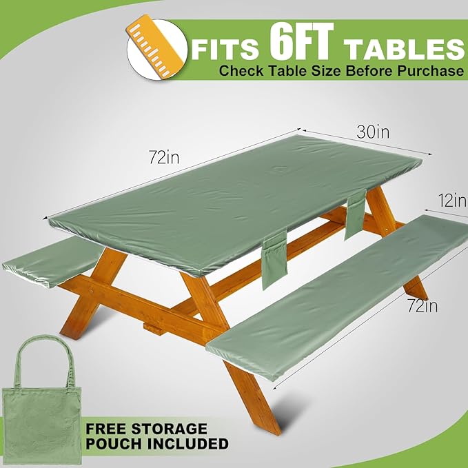 Picnic Table Cover with Bench Covers Vinyl Elastic Edges Fitted Rectangle Seat Tables Waterproof 3-Piece72X30in Set Outdoor Rectangular Folding Backing Tablecloth for Camping Over SizeTie-Dye123