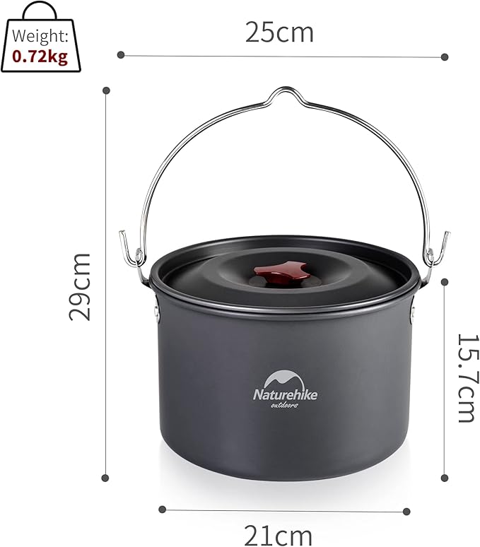 Naturehike Camping Soup Pot Cookware with Lid Large Outdoor Portable Hanging Pot Cooking Set for 1-6 People