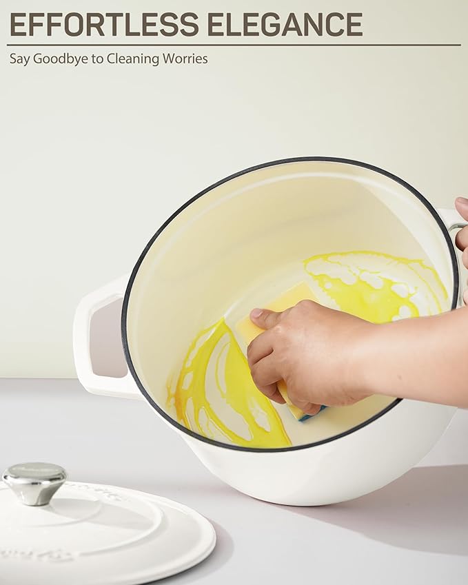 6 QT Dutch Oven Pot with Lid, Enameled Cast Iron Dutch Oven for Bread Making, Braiser, Cooking, Dual Handles, Oven Safe up to 500° F or on Stovetop, Gifts for Family - Off White