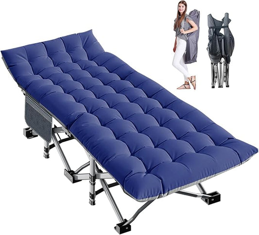 LILYPELLE Folding Camping Cot, Extra Wide Heavy Duty Sleeping Cots with Carry Bag, Double Layer Oxford Portable Travel Camp Cots for Home, Office Nap and Outdoor Beach