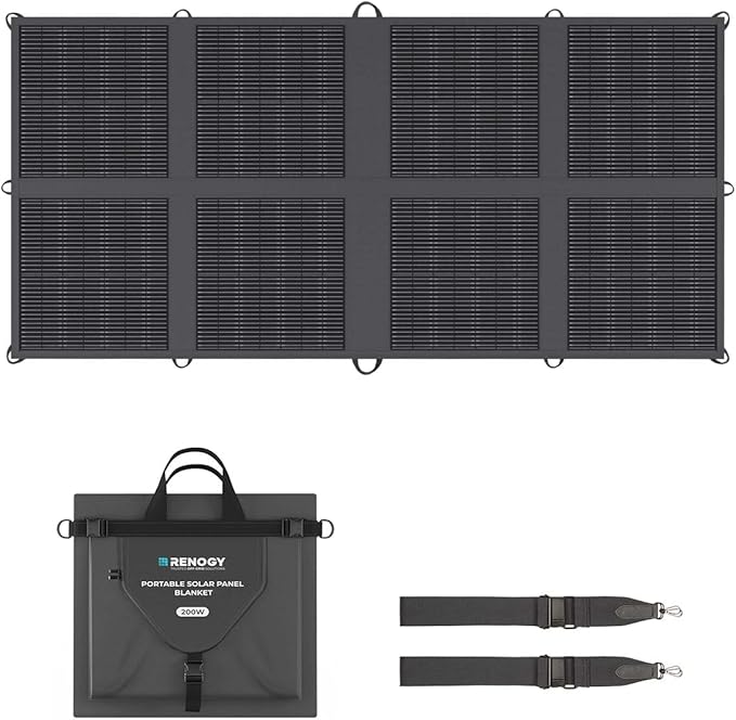 Renogy 200 Watt Solar Panel Blanket, N-Type Portable Foldable Solar Panels, 25% High Efficiency Lightweight 8-Fold Space-Save, QC3.0 USB-A&Type-C Output, For Camping, RV, SUV, Marine, Off-Grid Outdoor