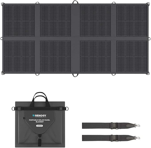 Renogy 200 Watt Solar Panel Blanket, N-Type Portable Foldable Solar Panels, 25% High Efficiency Lightweight 8-Fold Space-Save, QC3.0 USB-A&Type-C Output, For Camping, RV, SUV, Marine, Off-Grid Outdoor