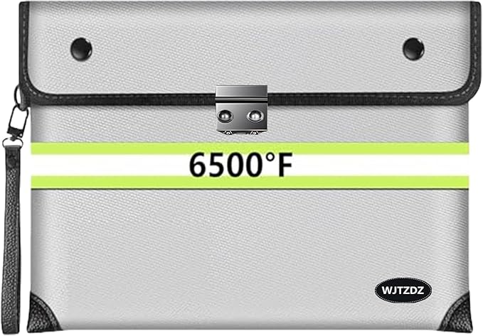 6500°F Fireproof Document Bag with Lock,Upgraded Fireproof/Waterproof Money Bag with Zipper/Reflective Strip,Storage Pouch for A4 Letter Size Document,Cash,Cell Phone,Passport