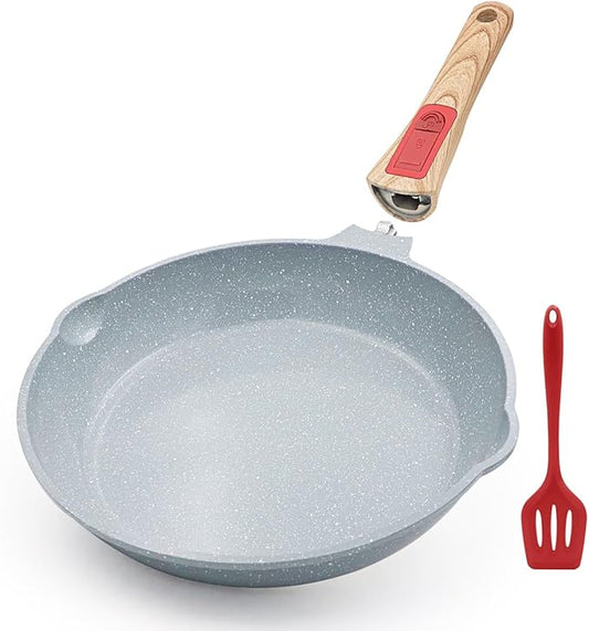 Nonstick Ceramic Deep Frying Pan, 11 Inch Healthy Frying Pan Skillet with Removable Handle, Oven Safe, PFAS PFOA & PTFE Free (Blue)