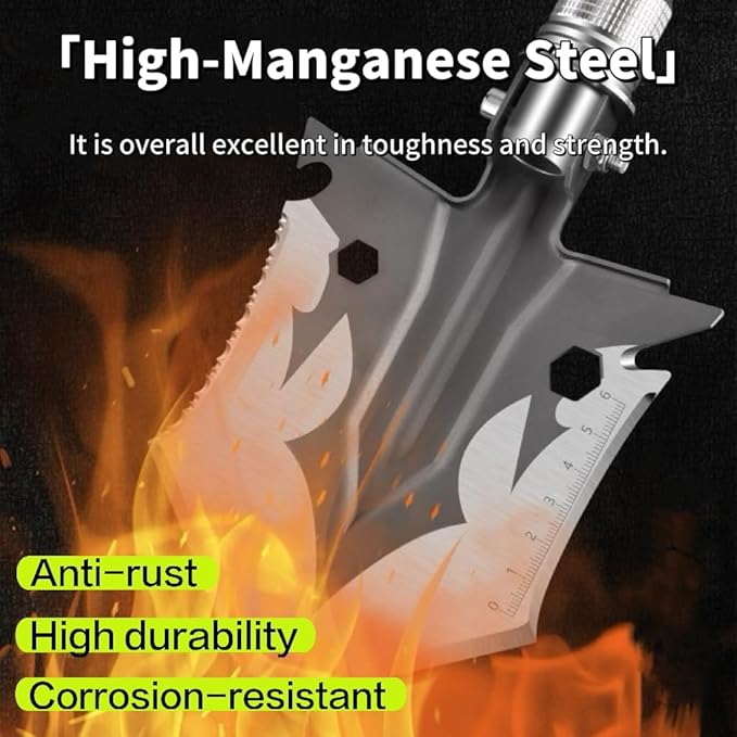 Survival Shovel Military Grade - 16-in-1 Tactical Folding Shovel with Ruler & Pouch | Heavy Duty Unbreakable Design for Camping, Hiking, Off-Road, Emergency, Gardening