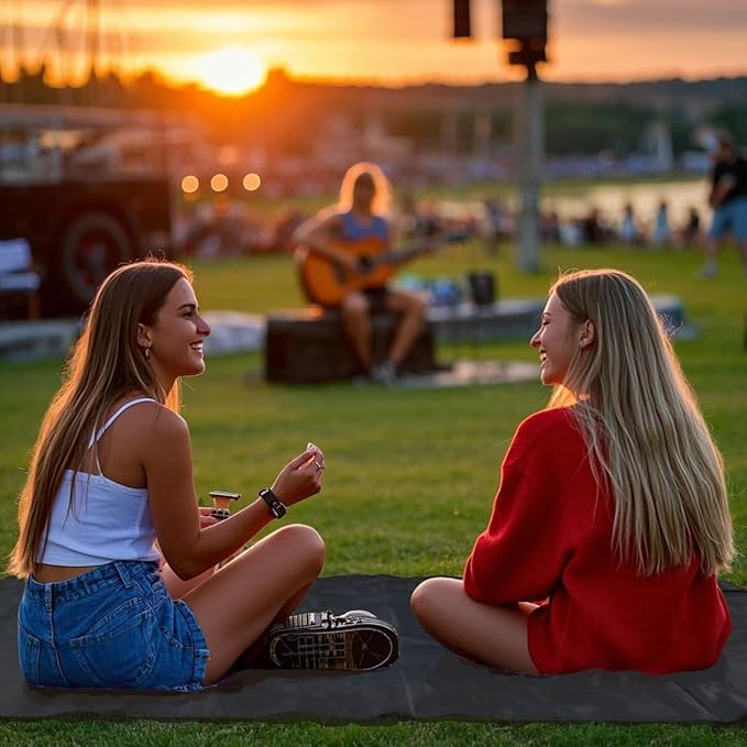 Outdoor Pocket Blanket, 55"x79" Waterproof Foldable Compact Pincic Blanket, Ultralight Tarp for Camping, Festival, Beach, Hiking, Backpacking, Travel and More, Stakes Included