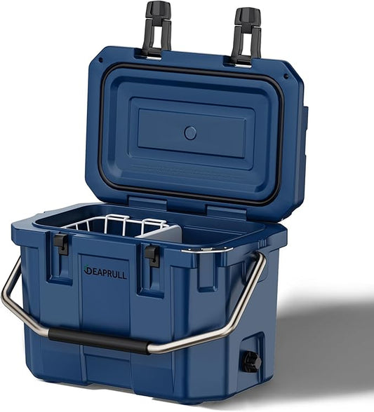 Hard Cooler, Insulated Ice Chest Box Holds Ice for More Days, Portable Cooler with Handle, Cup Holders, Double Latches for Camping Drink, Beach, Picnic, Fishing, Boat, Barbecue