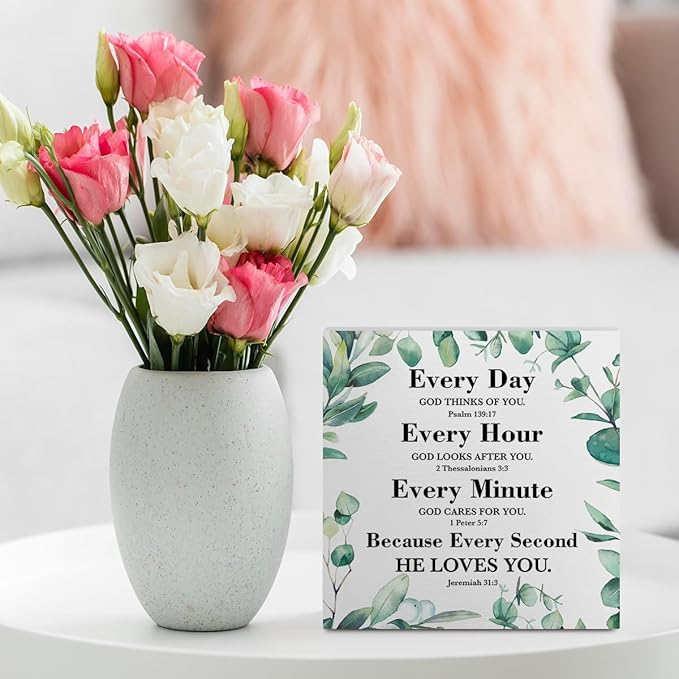 Inspirational Christian Office Supplies Rustic Desk Decor Motivational Religious White Wooden Box Sign Farmhouse Wood Plaque Scripture Bible Verse Cubicle Accessories Home Shelf Table Decorations