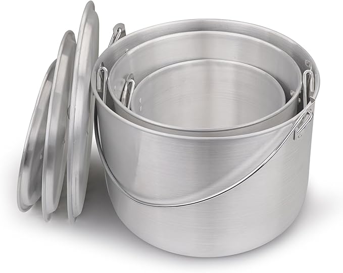 AceCamp Nested Pot Aluminum Lightweight Cooking Pot Set Outdoor Large Stock with lid and folding handle - 4L,8L,12L
