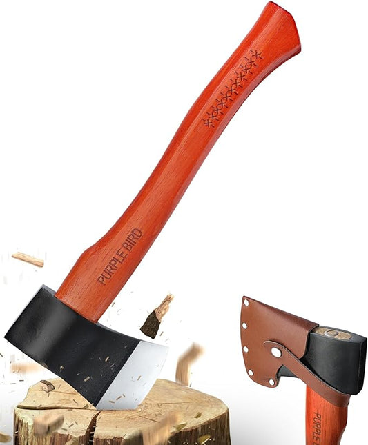 PURPLEBIRD 15'', Wood Splitting Axe, Camping & Bushcraft Hatchet, Hand Axe for Tree Cutting & Gardening