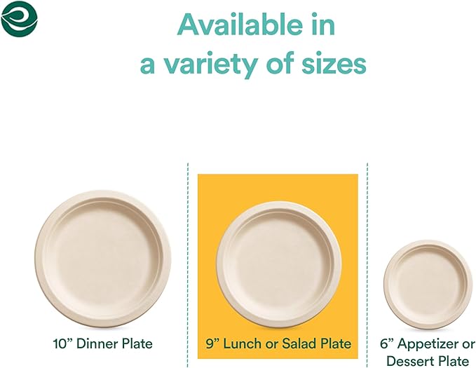 ECO SOUL 100% Compostable 9 Inch Paper Plates 200 [2x100 Pc] Disposable Party Plates I Heavy Duty Eco-Friendly Sturdy Dinner, Wedding, Event Plates I Biodegradable