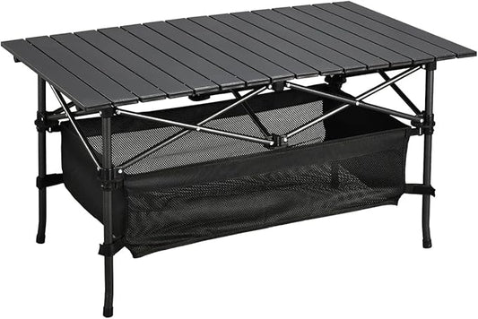 Lightweight Aluminum Folding Camping Table (47” x 21.65” x 26.7”), Portable Roll-Up Design for Outdoor, Camping, Beach, BBQ, Patio, and Picnic, Durable & Waterproof with Carrying Bag