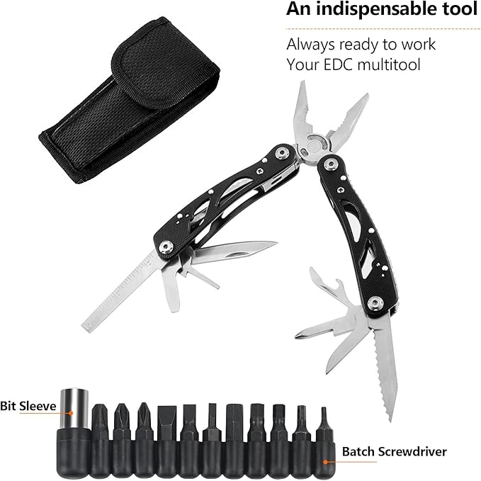 Poeland Multitool Pliers Set Stainless Steel Screwdriver Tool with 11 Screwdriver Bits Black 10 Pack
