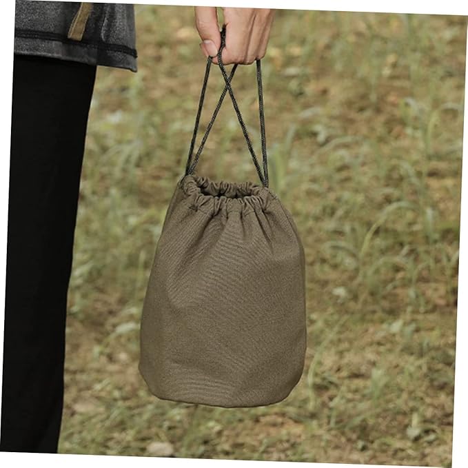 TOYANDONA Large Capacity Drawstring Camping Storage Bag Canvas Tableware Organizer for Outdoor Activities Portable Cutlery Carrying Bag for Picnics and Travel