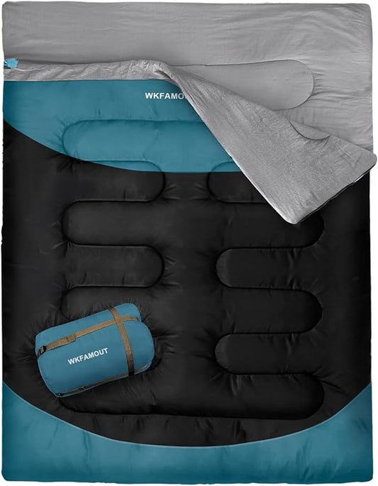 Double Sleeping Bag for Adults Machine Washable 2 Person Camping Sleeping Bag Queen Size Waterproof with Compression Sack for Cold Weather 3-4 Seasons