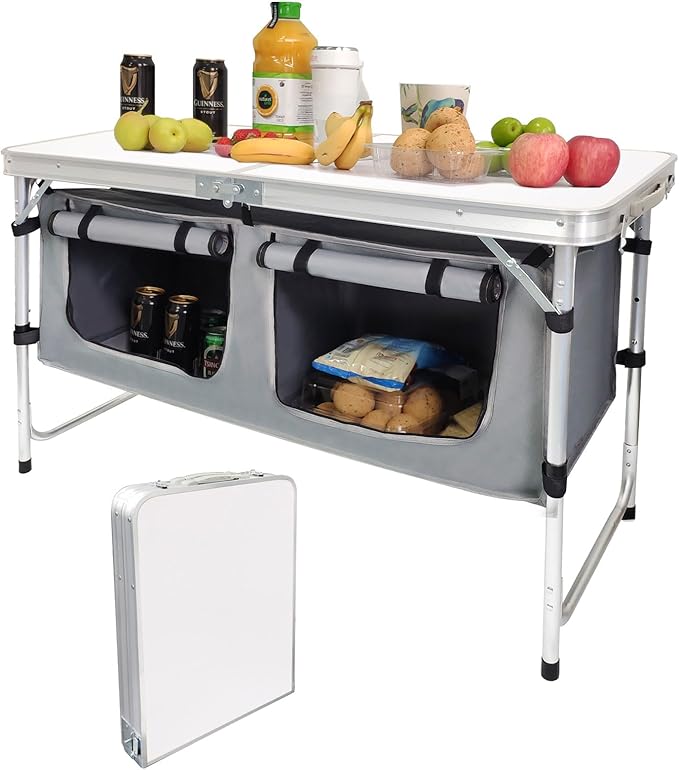 Camp Field Camping Folding Aluminum Table with Adjustable Legs for Outdoor Travel Beach, Backyards, BBQ, Party and Picnic Foldable Table