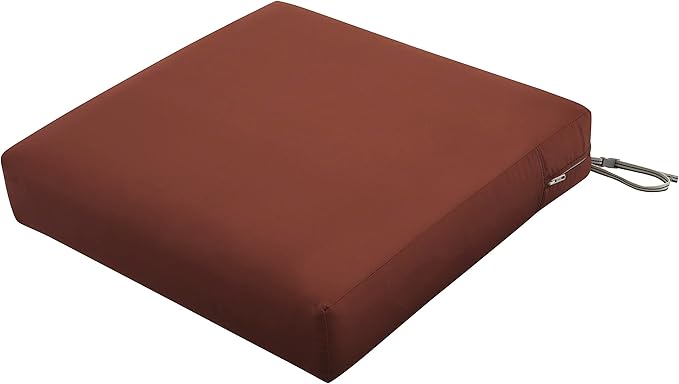 Classic Accessories Ravenna Water-Resistant 25 x 25 x 5 Inch Square Patio Seat Cushion Slip Cover & Foam, Spice, Lounge Chair Cushion