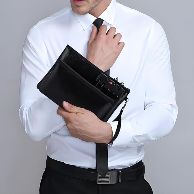 Fireproof Money Bag with Lock, Double layer Cash Bag BankBag for Cash, Valuable StorageBag,Fireproof Safe Box Money Pouch with Zipper (black, Small)