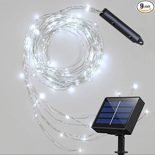 Solar Fairy Lights Outdoor White, Multi Strand 180 LEDs Watering Can String Light, Waterproof Solar Powered Waterfall Lights, Cool White Firefly Bunch Lights