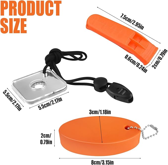 Outdoor Rescue Signal Mirror Floating Whistle Combo Survival Kit Flash Signaling Mirror Emergency Whistle Orange Float for Backpacking Camping Hiking Activities