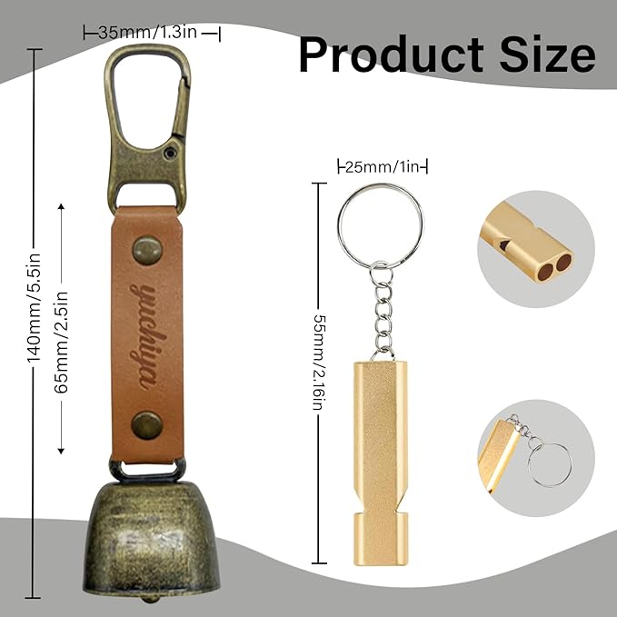 Bear Bell with Magnetic Silencer|Bear Bells for Hiking & Camping|Bear Deterrent Device with Emergency Whistle & Carabiner to Scare Animals|Bear Alarm for Outdoor Biking Fishing Climbing