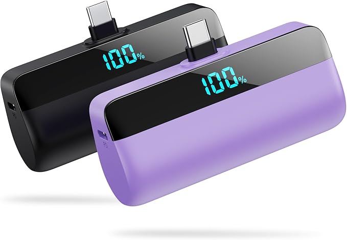 [2-Pack] Mini Portable Charger 5500mAh for iPhone 15/16 Series, LCD Display 15W PD Fast Charging Power Bank USB C Connector Battery Pack Compatible with 16/16 Pro Max/15/15 Pro Max Samsung Android etc