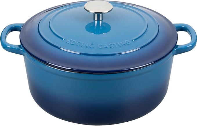 Enameled Cast Iron Dutch Oven Pot With Lid for Cooking, Bread Baking, Bread Oven, 5.5 Quart, Lake Blue