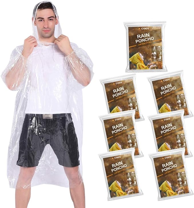 Rain Ponchos,with Drawstring Hood （10 Pack） Emergency Disposable Rain Ponchos Family Pack for Adults,Clear