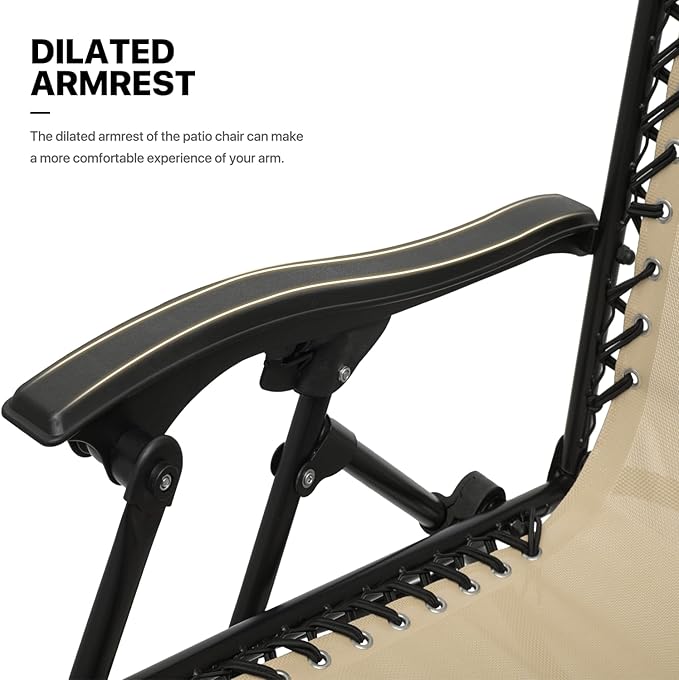 MoNiBloom 3 Pieces Cozy Lounge Chairs Table Set for Outside, Adjustable Folding Zero Gravity Recliners for Patio Beach Pool Yard Camping, 330lbs Capacity - Cream