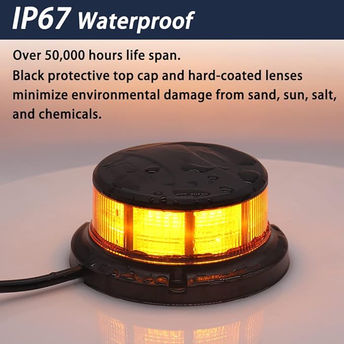 4.3inchs 64LEDs Rotating Beacon Light, 12-24V Small Emergency Lights for Vehicles, Amber Magnetic Strobe Lights for Trucks, 10 Modes Safety Warning Lights for Trucks Vehicles Cars