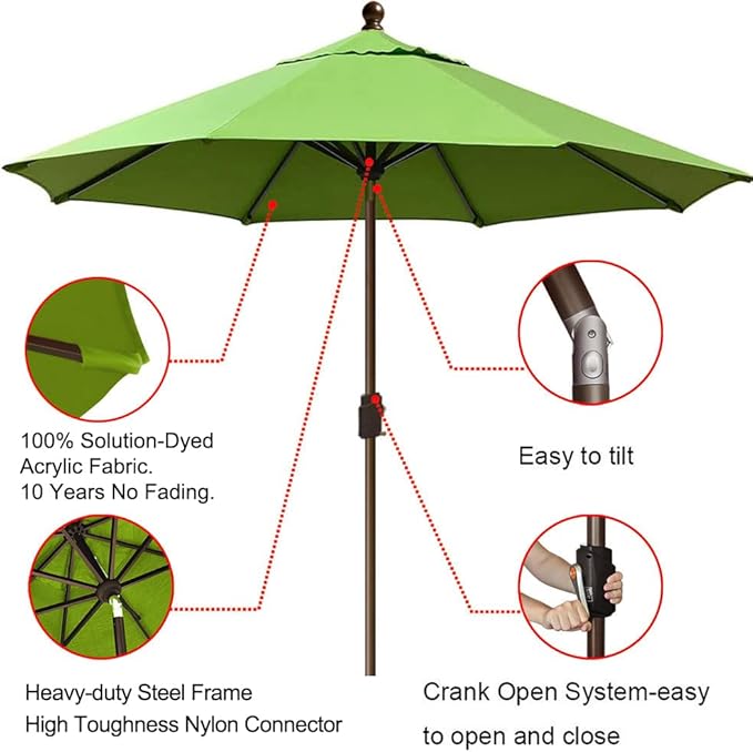 EliteShade USA 10-Year-Non-Fading 9Ft Market Umbrella Patio Umbrella Outdoor Table Umbrella with Ventilation, Macaw Green