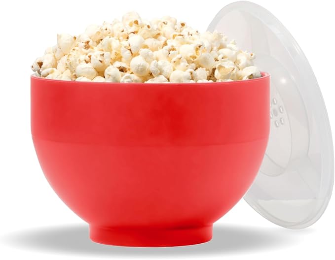 W&P Microwave Silicone Popper Maker | Red | Collapsible Bowl w/Built in Measuring, BPA, Eco-Friendly, Waste Free, 9.3 Cups of Popped Popcorn