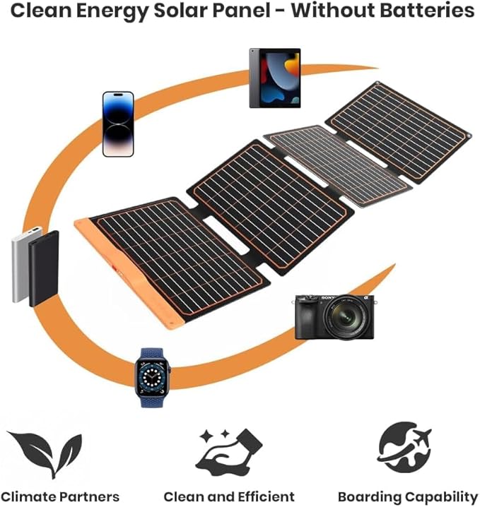 FlexSolar 40W Portable Solar Panel Folding Solar Panel with USB-C PD 18W,USB-A QC3.0 Ports, IP67 Waterproof ETFE Solar Charger for Traveling Camping Compatible with Phone iPad Power Banks