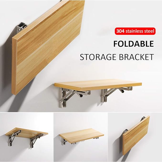 Storystore Folding Shelf Brackets - 16 Inch Heavy Duty Stainless Steel Collapsible Shelf Bracket for Bench Table, Space Saving DIY Bracket (4PCS)