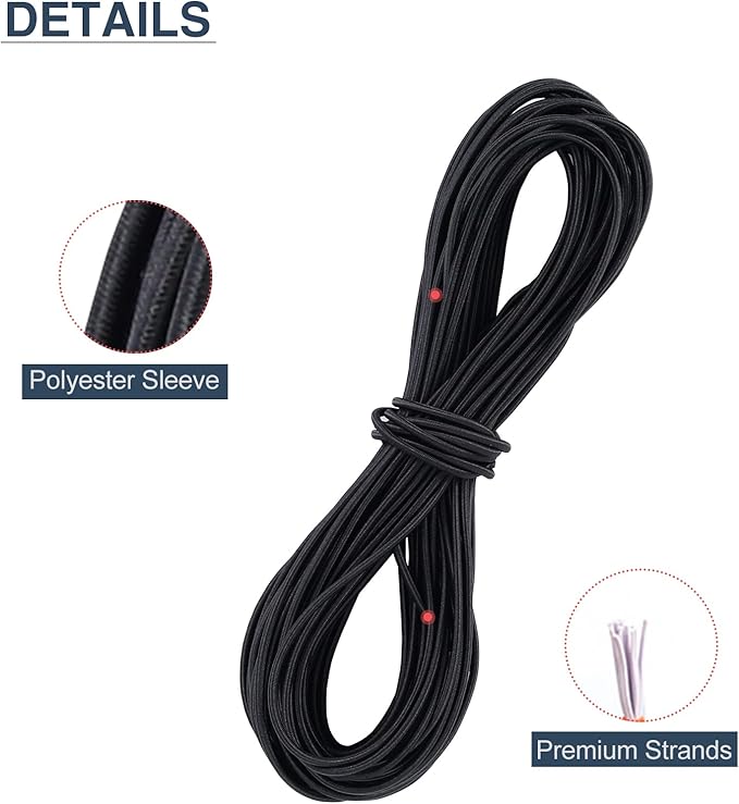 Tent Pole Shock Cord 60ft, Elastic Bungee Cord, Replacement Shock Cord for Tent Poles, Tent Pole Repair Kit, Elastic Cord with Lead Wire and Washers