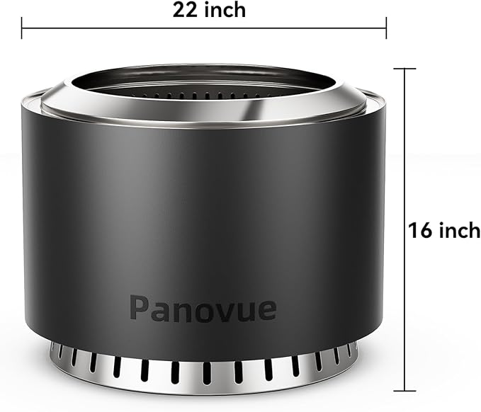 22 inch Smokeless Fire Pit with Waterproof Cover, Stainless Steel Outdoor Smokeless Firepit, Wood Burning Fire Pits for Camping, Bonfire,Low Smoke Firepit for Outside[Black]