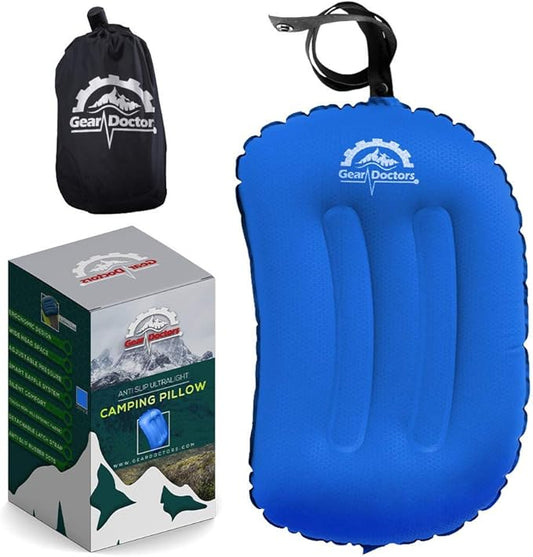 Gear Doctors Inflatable Camp Pillow - Backpacking, Blue