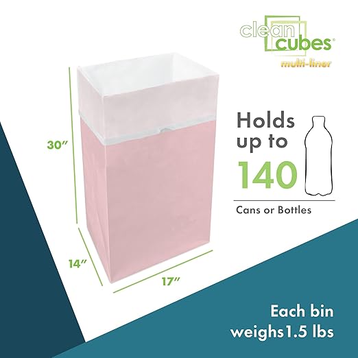 30 Gallon Multi-Liner Disposable Trash Cans (3-Pack) with Fitted Trash Bags - Reusable Garbage and Recycling Bins for Parties, Events, and More (Pink - 17" Height x 14" Width x 30" Depth)