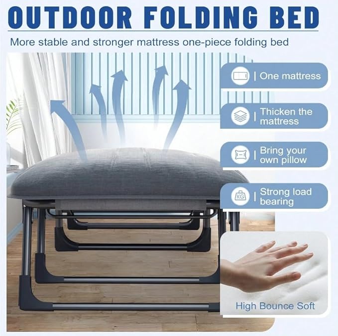 Camping Cot Recliner Portable Folding Bed with Pillow Adjustable Backrest Heavy Duty Frame for Sleeping Travel Office Indoor Outdoor Use (Large(74in))