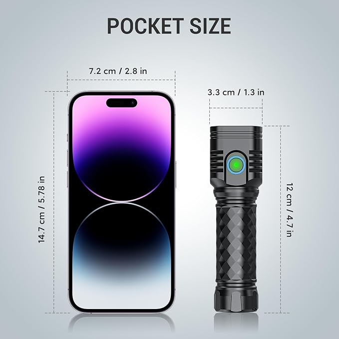 Rechargeable Flashlights High Lumens, Flashlights Rechargeable, Super Bright Flashlight, Waterproof Tactical Flash Light, High Powered 2000 mAh LED Flashlight for Emergency Home Camping Essentials 2P