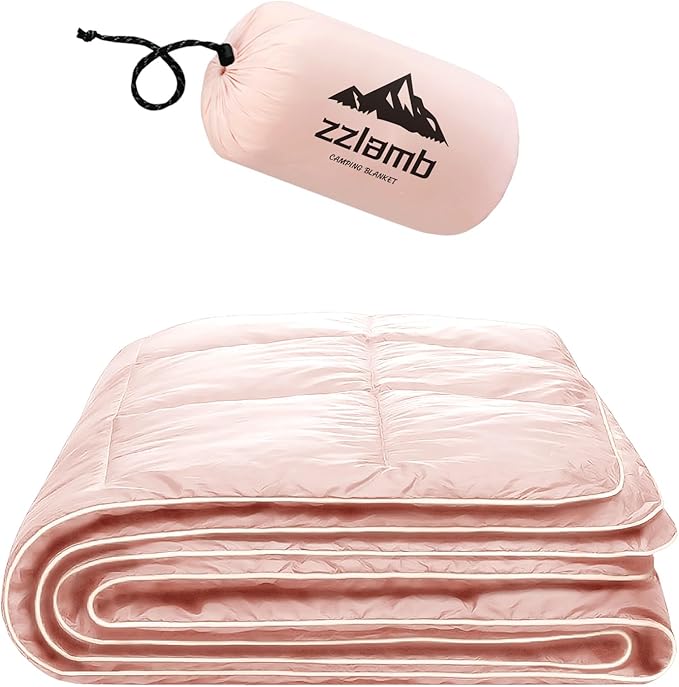 zzlamb Camping Blanket, Compact Lightweight Soft Puffy Blanket Water-Repellent, Packable Warm Quilt Down Alternative Picnic Hiking Backpacking Beach Travel RV Airplane Couch Car