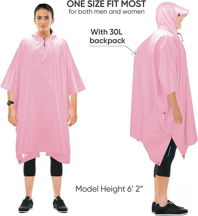 PTEROMY Hooded Rain Poncho for Adult with Pocket, Waterproof Lightweight Unisex Raincoat for Hiking Camping Emergency