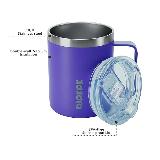 BJPKPK 2 pcs Insulated Coffee Mug, 14oz Insulated Tumbler with Lid, Stainless Steel Coffee Cups with Splash Proof Lid-Purple