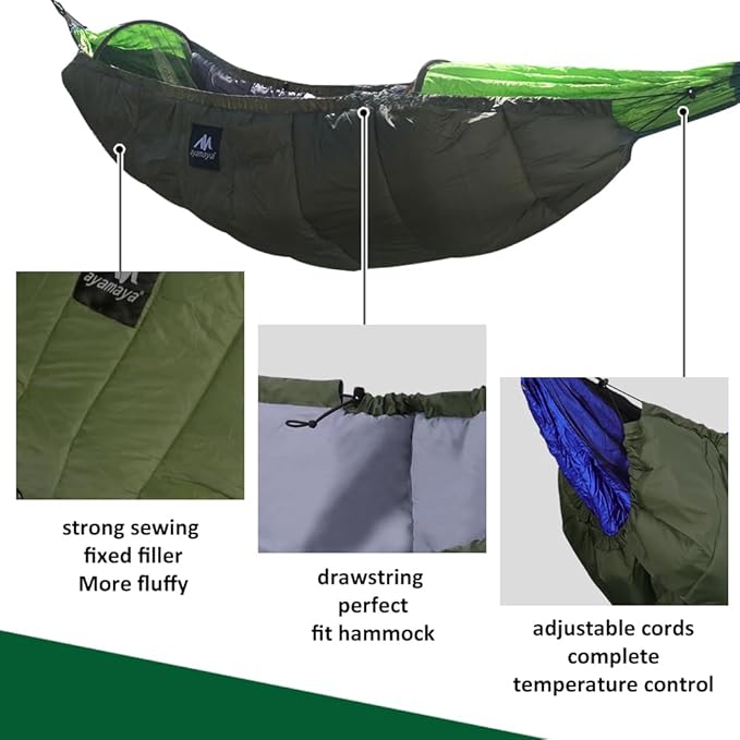 AYAMAYA Single & Double Hammock Underquilt Full Length Big Size Under Quilts for Hammocks, Camping Backpacking Essential, Winter Cold Weather Warm UQ Blanket Bottom Insulation